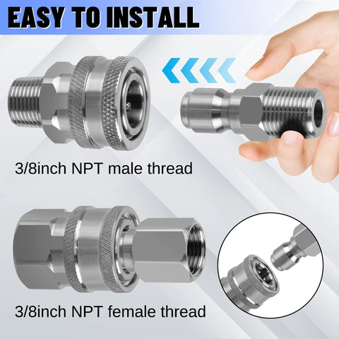 Ailbiuko 3/8in NPT stainless steel quick-connect fittings set, male and female adapters, 8 pieces