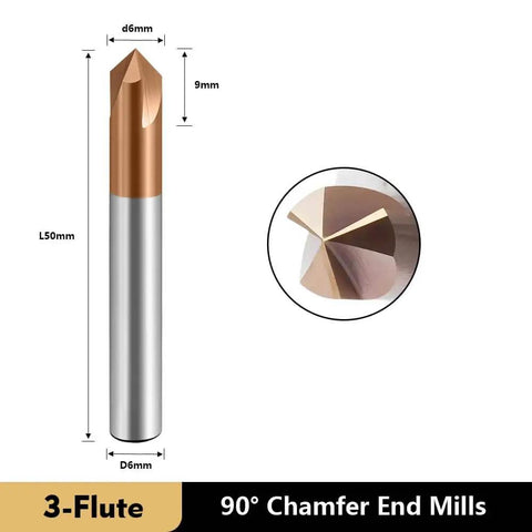 Carbide Chamfer End Mill 3 Flute TiSiN Coated CNC Carving Bit With V Groove 90 Degree Cut For Steel Aluminum Copper Alloys