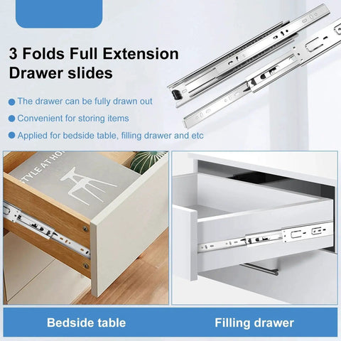 20 Inch Full Extension Ball Bearing Drawer Slides, 4 Pairs Side Mount 3 Fold Metal Dresser Runners, 100 LB Capacity, Silver Finish