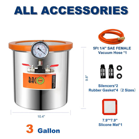 3 Gallon Pro Grade Tempered Glass Lid Vacuum Chamber Kit For Stabilizing Wood Degassing Silicones Epoxies And Essential Oils accessories