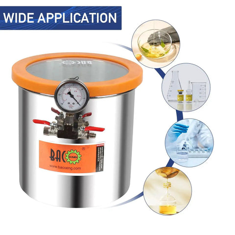 3 Gallon Pro Grade Tempered Glass Lid Vacuum Chamber Kit for stabilizing wood degassing silicones epoxies and essential oils, BACOENG.