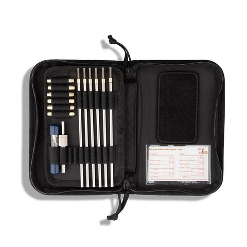 Open 3-Gun Maintenance Kit with Individual Torque Limiters showing tools and slots, designed for field and range gun care.