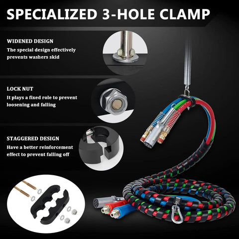 12 Ft 3 In ABS Power Air Line Hoses Kit for Semi Truck with Glad Hands Tender Spring Kit Stainless Clamps Rubber Seals 3-In-1 System