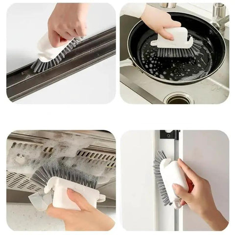 3-In-1 Removable Window Slot Brush With Hidden Scraper for cleaning various surfaces including grooves, pans, and kitchen appliances