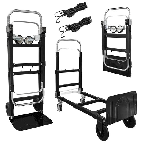 3 In 1 Folding Hand Truck With Retractable Handle And Four Rubber Wheels Heavy Duty Collapsible Cart 600 Lbs Capacity No Assembly