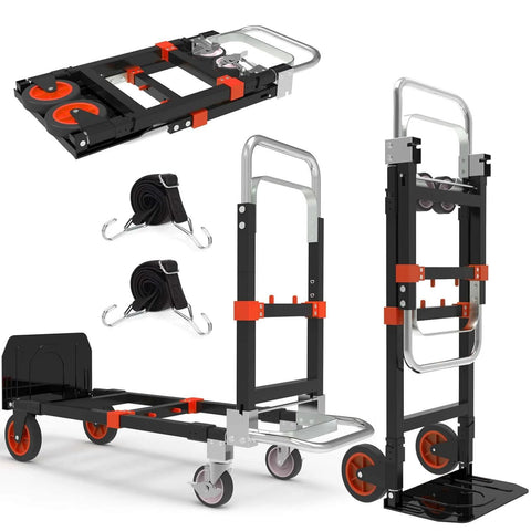 ✝️ 3 in 1 Heavy Duty Folding Hand Truck with Telescopic Handle and Rubber Wheels, Convertible Portable Steel Dolly, Foldable Utility Cart