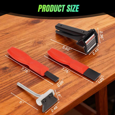 Pro-Grade 3-In-1 Gasket And Sealant Tool Kit With Carbide Scrapers, Silicone Tube Dispenser And Oil Pan Separator on table