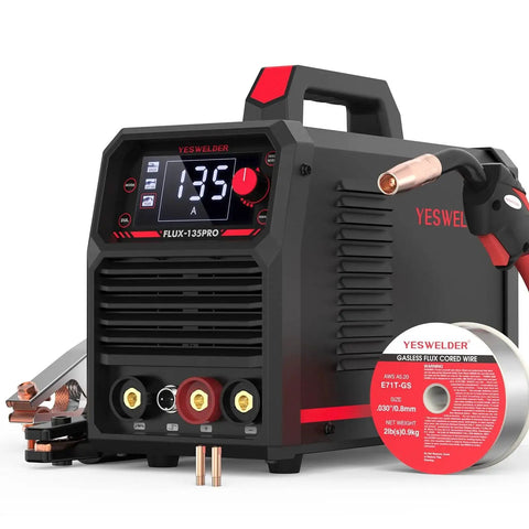 3 In 1 135 Amp MIG Welder With Flux Core 110V IGBT Inverter, digital display, and welding accessories view