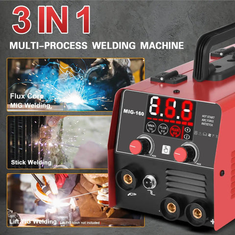 3 In 1 Welding Powerhouse For Home Pros And DIYers, 160 Amp flux core, Lift TIG and stick welder, 110V inverter, gasless MIG capability