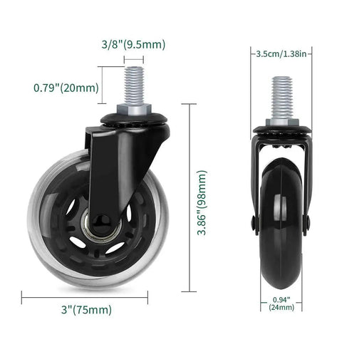 Three Inch Thread Screw In Office Chair Caster Wheels Not Metric M10 Three Eighths Inch Thread With Sixteen Threads Per Inch PU Rubber