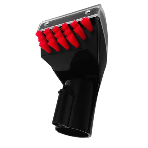 Close-up of 3-Inch Tough Stain Brush Tool with red bristles for Upright and Portable Carpet Cleaners, no-slip grip handle visible