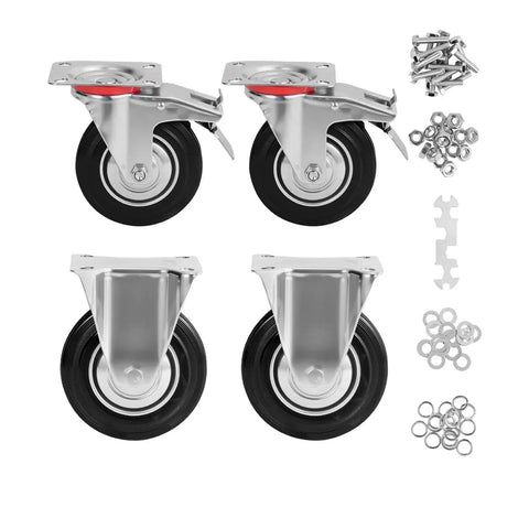 3 Inch Heavy Duty Caster Wheels Set Of 4 With Brakes, 360 Degree Swivel Locking Casters In Non Marking Polyurethane Rubber with hardware