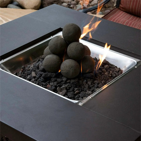 3 Inch Ceramic Fire Balls 20-Pack Modern Accessory for Indoor and Outdoor Fire Pits or Fireplaces – Brushed Concrete Look | Midnight Black in a fire pit