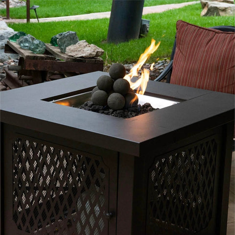 Outdoor fire pit with 3 Inch Ceramic Fire Balls 20-Pack Modern Accessory for Indoor and Outdoor Fire Pits or Fireplaces – Brushed Concrete Look, Midnight Black
