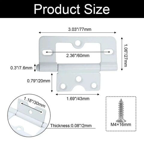 Diagram showing dimensions of Six Pack 3 Inch Non Mortise Door Hinges With Screws Heavy Duty Stainless For Motorhome RV Camper.
