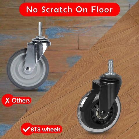 3 Inch Heavy Duty Caster Wheels Set Of Four With M10 25mm Threaded Stem For Furniture And Equipment shown on wooden floor