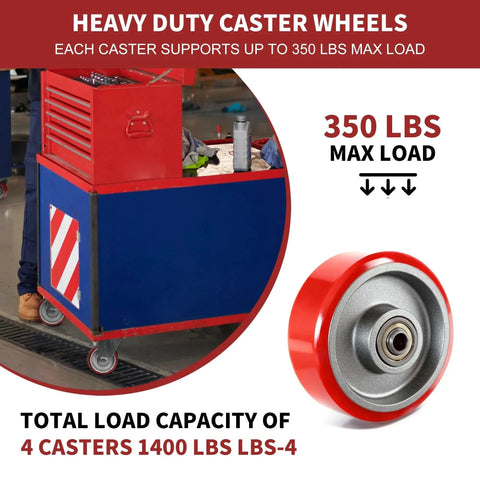 3 Inch Heavy Duty Caster Wheels Set Of 4 With Polyurethane On Cast Iron Wheels 1400 Lb Capacity Industrial Casters