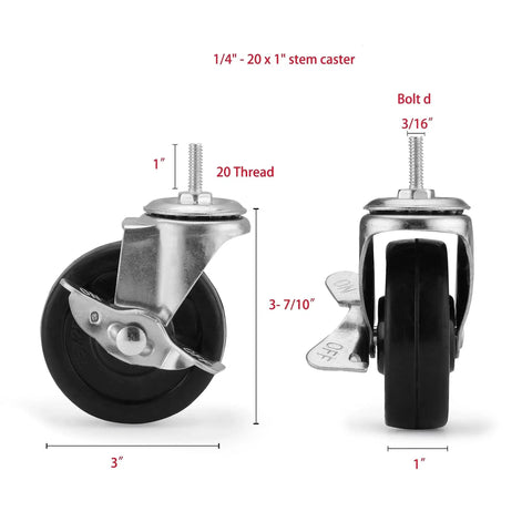 3 Inch Heavy Duty Caster Wheels With 1 Quarter Inch Thread Stem Set Of 4 For Wire Shelving Furniture And Carts Durable Polyurethane And Steel Construction Replacement Wheels For Home Office Shop Carts And Shelving Units