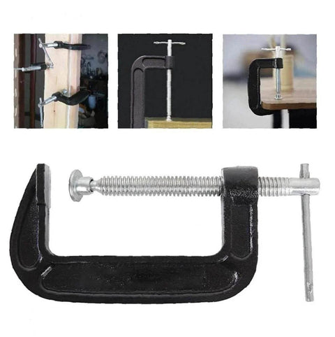 3 Inch Heavy Duty C Clamp Set, Industrial Steel C Clamps For Woodworking, Welding And Building, 2 Pack, side view of clamp in use