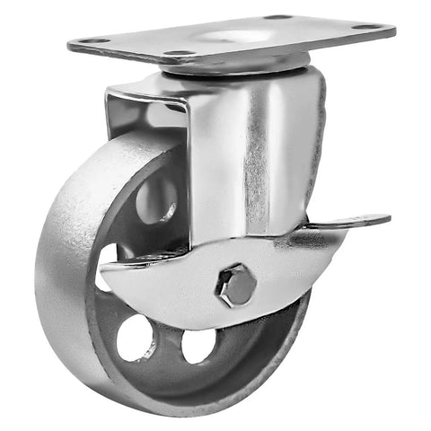 3 Inch Heavy Duty All Steel Swivel Plate Caster Wheels Set of 4, High Gauge Iron Casters Combo with Brake Lock, single wheel