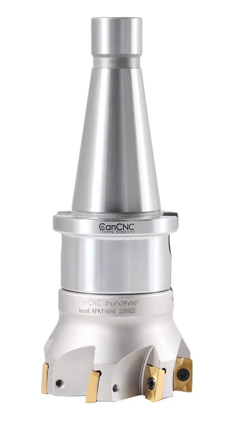 3 Inch Indexable Face Mill Cutter With 1 Inch Arbor Hole NMTB40 Precision Milling Tool Includes 7 APKT1604 TiN Coated Carbide Inserts For Aluminum And Steel NMTB 4518 Ideal For Metalworking Pros, front view.