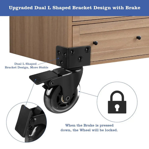 3 Inch L Shaped Plate Swivel Caster With Brake Side Mount Quiet Non Marking Polyurethane Wheels 600 Lb Capacity Set Of 4