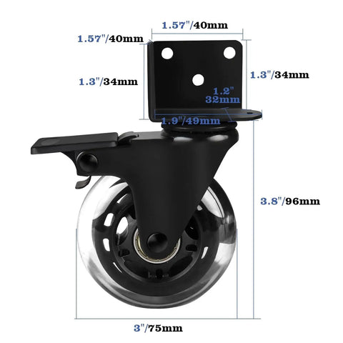 3 Inch L Shaped Plate Swivel Caster With Brake Side Mount Quiet Non Marking Polyurethane Wheels 600 Lb Capacity Set Of 4