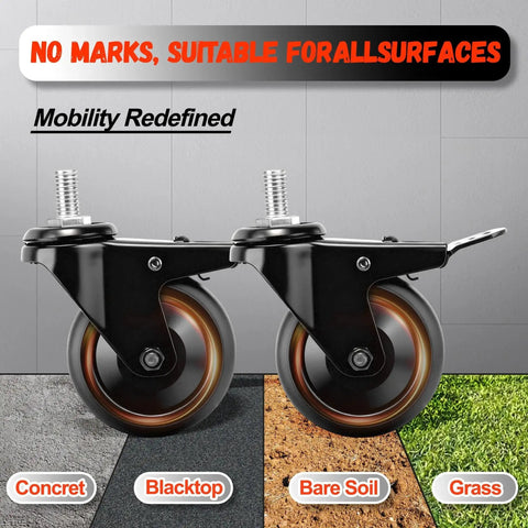 2-Pack 3-Inch Locking Caster Wheels Replacement For Pellet Grills Pro Series 1100 1600 II 850 Navigator Austin XL 820 Louisiana Grill Stem Caster For Pit Boss Durable Heavy Duty Construction For Long Life And Easy Installation on different surfaces.