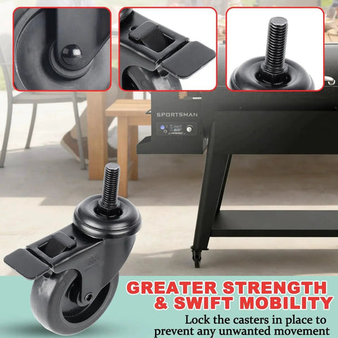 3 Inch Locking Caster Wheels 2 Pack Replacement Stem Casters for Pellet Smokers and Grills Direct Fit for Pit Boss Pro Series