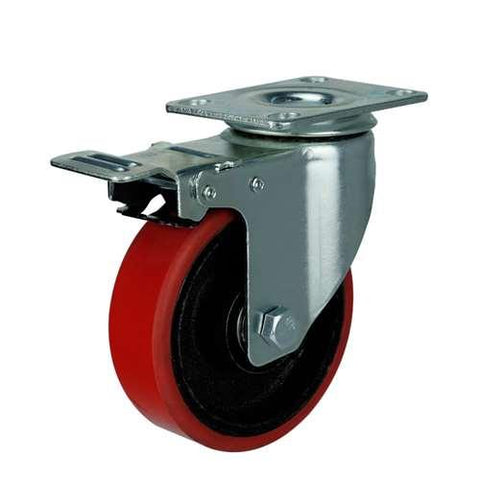 3" Inch Medium Duty Caster Wheel 220 pounds Swivel and Upper Brake Iron and Polyurethane Top Plate - VXB Ball Bearings