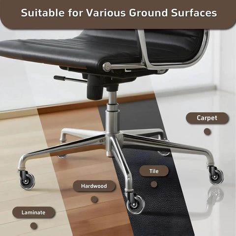 Office Chair Caster Wheels Set Of 5, 3 Inch Heavy Duty Casters For Chairs, Smooth And Quiet, shown on different floor types