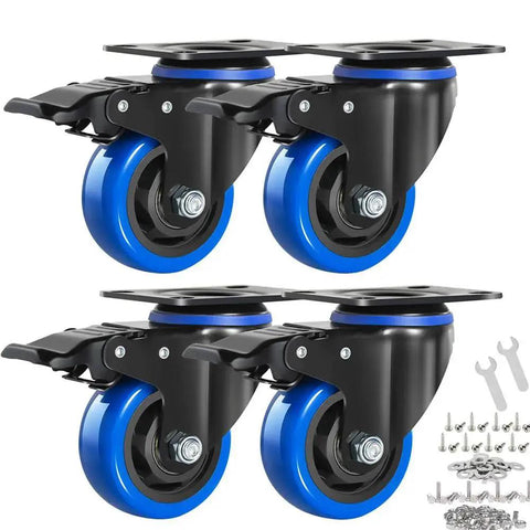 3 Inch Caster Wheels Set Of 4 Heavy Duty With Brake And Dual Locking Casters, Quiet Polyurethane Foam Wheels, Hardware Kits Included