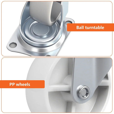 3-Inch Swivel Caster Wheels Set Of Four Polyurethane Plate Casters showing ball turntable and PP wheels details