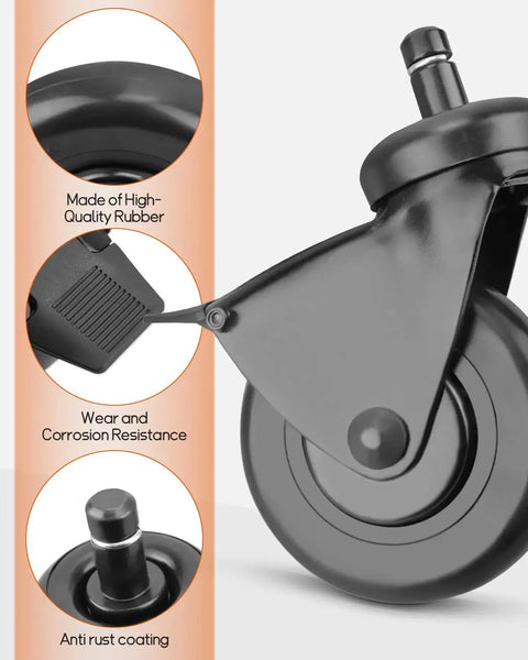 Close-up of a 3-inch rubber heavy-duty grill wheel with brake, highlighting features for pellet grills including Timberline 1300.