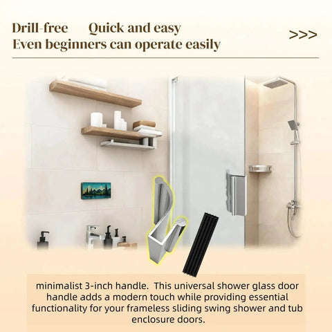Bathroom with 3 Inch Shower Glass Door Handle For Frameless Sliding And Swing Doors installed on glass, rust resistant finish.
