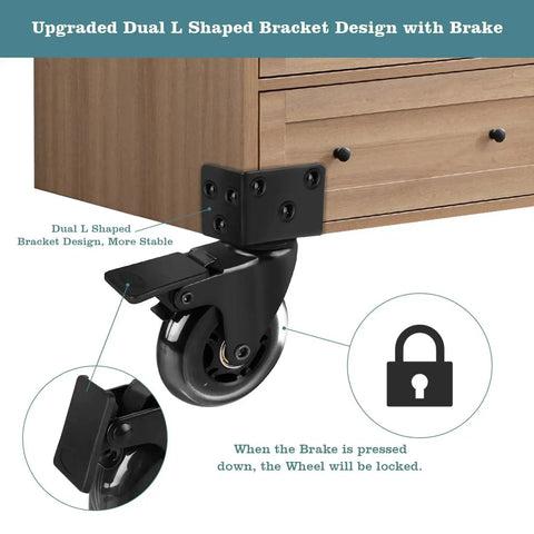 Three Inch Side Mount Caster Wheels Set Of Four With Two Brakes And Two Without Brakes, Heavy Duty Industrial Casters shown installed