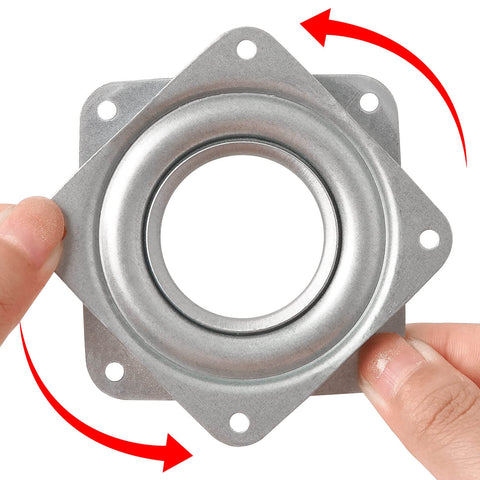 Hands holding 2 Pack 3 Inch Lazy Susan Turntable Heavy Duty Steel Ball Bearing Square Rotating Tray with Low Profile Design for spinning