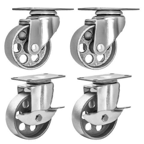 3 Inch Heavy Duty All Steel Swivel Plate Caster Wheels Set of 4, High Gauge Iron Casters Combo with Brake Lock, 360 Degree Swivel