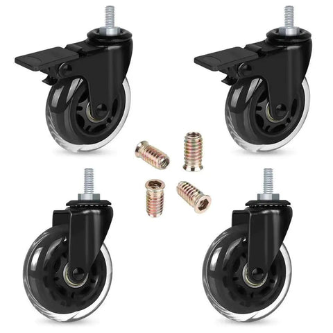 3 Inch Caster Set With 5/16-18UNC Threaded Stem 0.79 Inch Long, 4 Pack Swivel Casters Featuring 2 Lockable Brakes And 2 Standard Casters