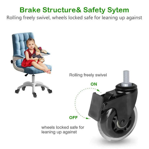 Three Eighths Inch Thread Swivel Stem Casters With Locking Brake showing brake structure and safety system on chair