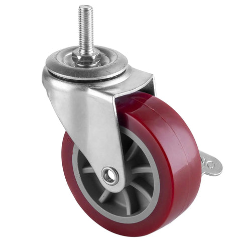 3 Inch Swivel Caster Wheels Set Of 4 With Locking Brakes Heavy Duty Casters Total Capacity 330 Lbs M8 Threaded Stem PU Wheels 360 Degree Swivel