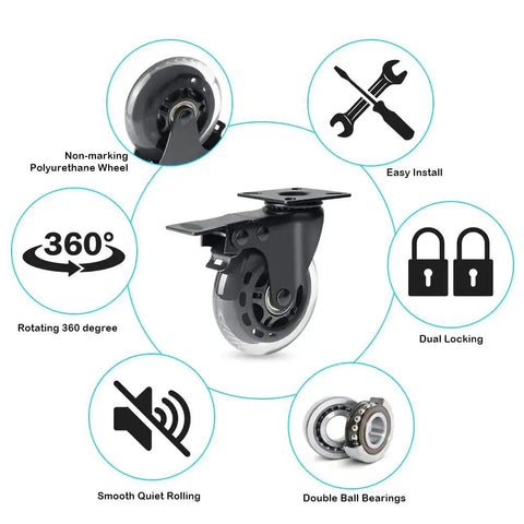3 Inch Plate Caster Set Of 4 With Brake Dual Locking Heavy Duty Top Plate Industrial Swivel Casters Load Capacity 600 Lbs