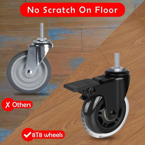 3 Inch Heavy Duty Rubber Caster Wheels With Brakes For Carts, Dollies And Furniture, shown in black and gray