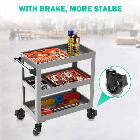 Workshop trolley on casters with tools, featuring Threaded Stem Casters Set of 4, Heavy Duty 3 Inch Swivel Casters With Brake.