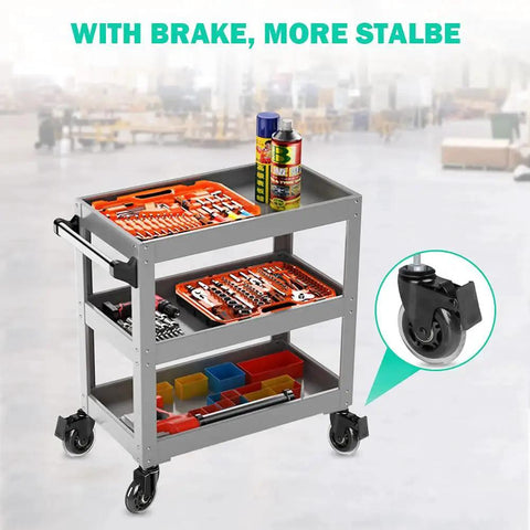 3 Inch Threaded Stem Caster Wheels Set Of 4 With Brakes Heavy Duty Swivel Casters shown on tool cart