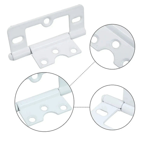 Close-up of Six Pack 3 Inch Non Mortise Door Hinges With Screws Heavy Duty Stainless For Motorhome RV Camper in white.