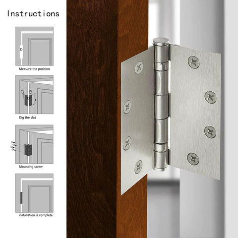 3-Pack Heavy Duty Commercial Door Hinge with Silent Steel Plain Bearing, 4.5 inch X 4.5 inch, installed on wooden door