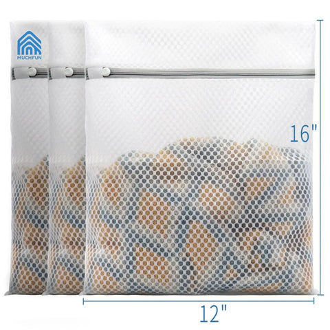 Three Pack Durable Honeycomb Mesh Laundry Bags For Delicates 12 By 16 Inches With Auto Lock Zippers Heavy Duty Construction