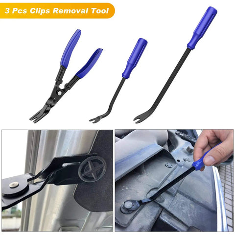19 Piece Trim Removal Tool Set With Clip Pliers And Upholstery Remover - close-up of clip removal and panel usage on car