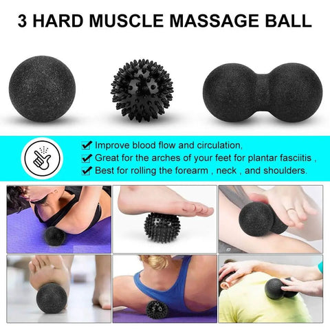 Foam Roller Set For Full Body Recovery And Mobility High Density 3 hard muscle massage balls, spiky, peanut, plantar fasciitis ball